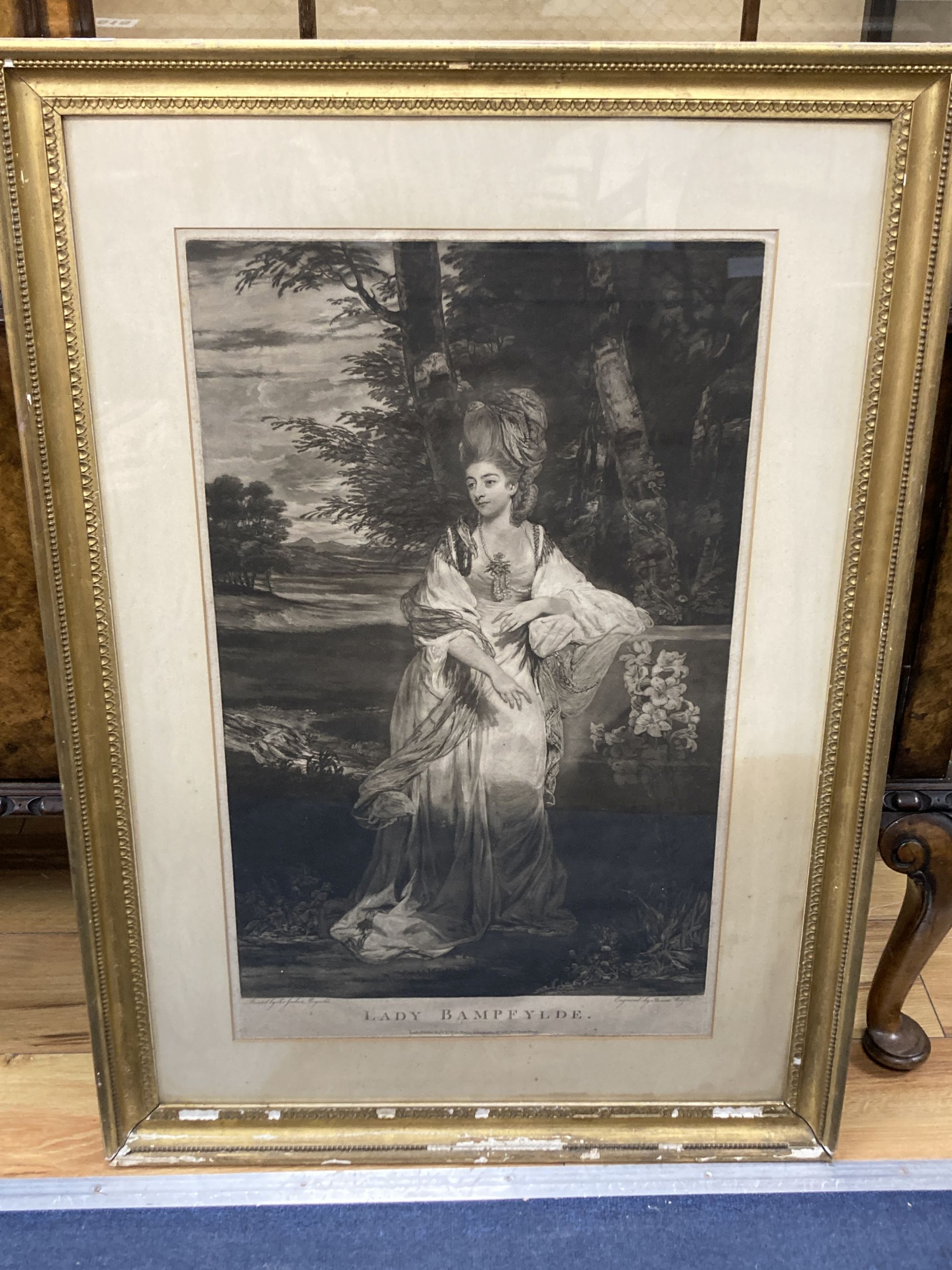 Walton After Reynolds, mezzotint, Lady Bampfylde, 64 x 39cm